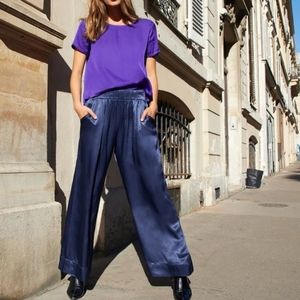 NATION LTD pico wide leg satin pants XS S (H5)
